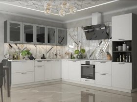 Модульная кухня Глэдис (белый снег/лайт грей софт/корпус анкор темный) в Двуречье - dvureche.mebel-nsk.ru | фото