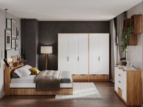 Модульная спальня Ивис (дуб крафт золотой/белый) в Двуречье - dvureche.mebel-nsk.ru | фото