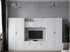 Модульная стенка Апполия (белый/белый дуб) в Двуречье - dvureche.mebel-nsk.ru | фото