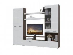 Стенка Альфа МДФ (дуб венге/белый глянец) в Двуречье - dvureche.mebel-nsk.ru | фото