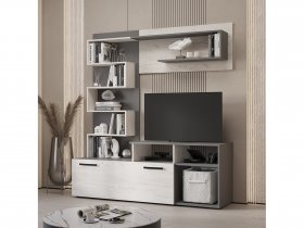 Стенка Евро (графит/дуб крафт белый) в Двуречье - dvureche.mebel-nsk.ru | фото