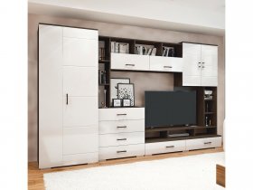 Стенка Коста МДФ (дуб венге/белый глянец) в Двуречье - dvureche.mebel-nsk.ru | фото